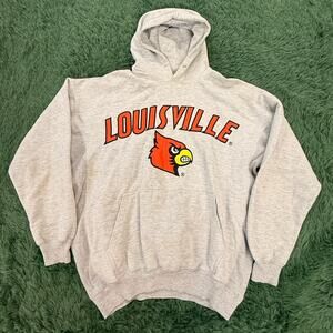 University Louisville Cardinals Large Gray Hoodie by Big Ball Sports Y2K